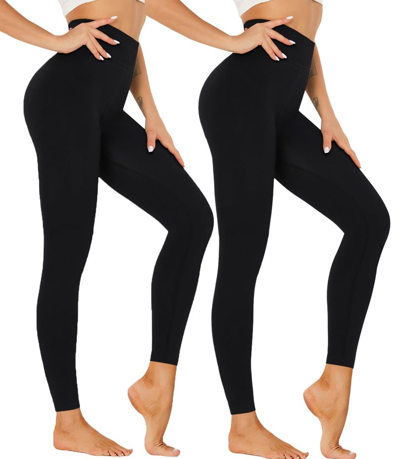 Hi Clasmix 2 Pack Leggings for Women Black S-M-High Waisted Tummy Control Soft Casual Workout Black Yoga Pants with Pockets - Image 1
